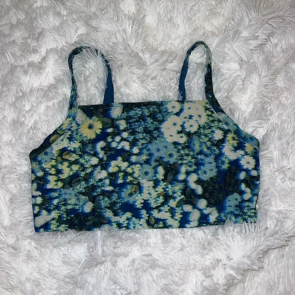 Aerie Offline Floral Green and Blue Trippy Acid Wash Sports Bra size Medium - Picture 1 of 5